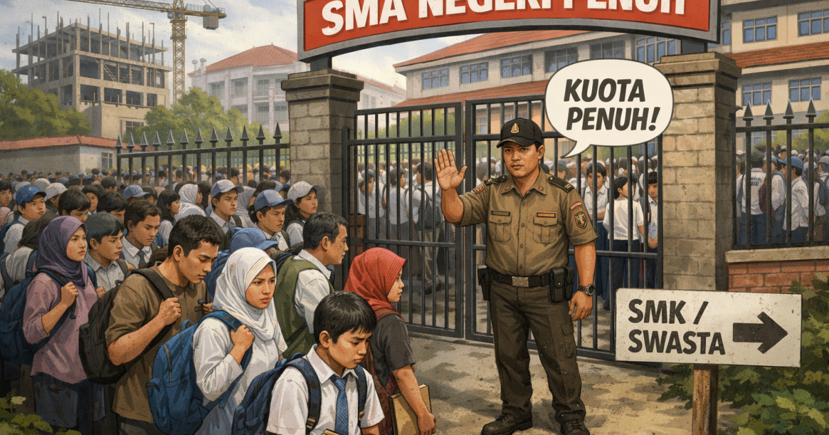 Gambar Ilustrasi: Terbatasnya daya tampung SMA Negeri di Kabupaten Bogor menjadi persoalan serius. Ribuan lulusan SMP terancam tidak tertampung, sementara wali murid dihadapkan pada pilihan sulit antara sekolah swasta atau SMK.