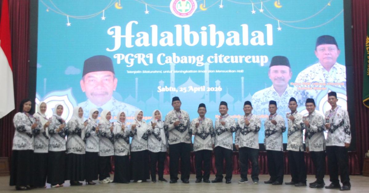 PGRI Cabang Citeureup menggelar Halal Bihalal 2026 di Auditorium Setda Kabupaten Bogor, dihadiri 750 anggota dan pejabat pendidikan.