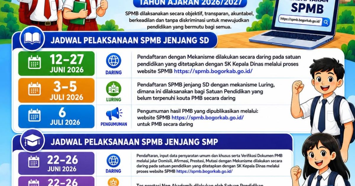 Disdik Kabupaten Bogor Umumkan Jadwal SPMB SD dan SMP Tahun Ajaran 2026/2027