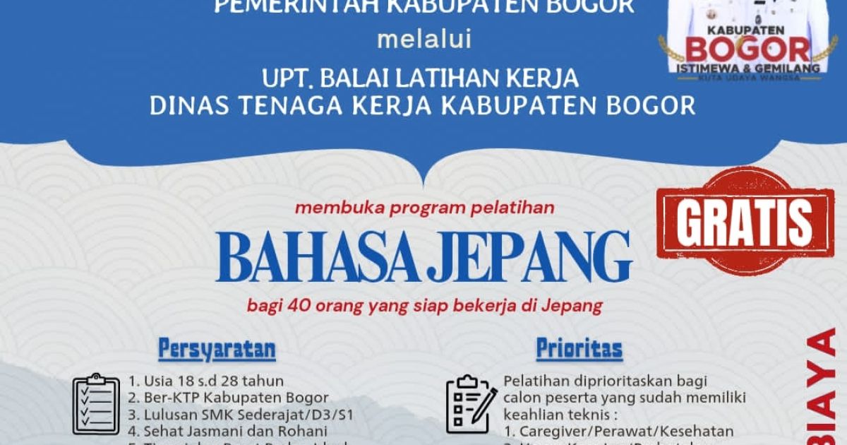 Disnaker Kabupaten Bogor Buka Pelatihan Bahasa Jepang Gratis, Siapkan 40 Peserta Kerja ke Jepang