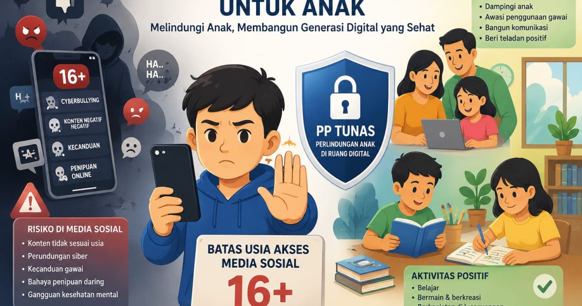 Pemerintah mulai membatasi akses media sosial bagi anak di bawah 16 tahun melalui PP TUNAS. Simak tujuan, manfaat, tantangan, dan peran orang tua dalam melindungi anak di era digital.