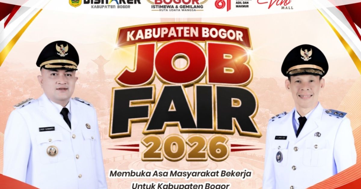Disnaker Kabupaten Bogor menggelar Job Fair 2026 pada 5-6 Agustus di Vivo Mall Bogor. Tersedia ribuan lowongan kerja dari 50 perusahaan dan layanan pembuatan kartu pencari kerja.