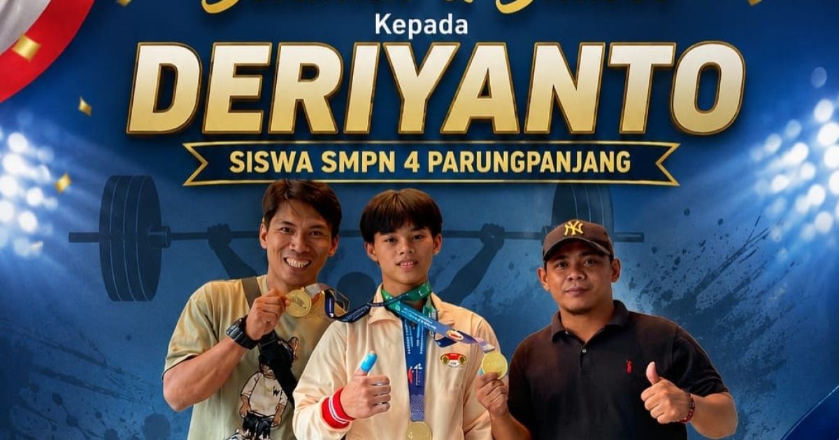 Pecahkan Rekor Nasional, Deryanto Siswa SMPN 4 Parungpanjang Raih Tiga Emas di Kejurnas Angkat Besi