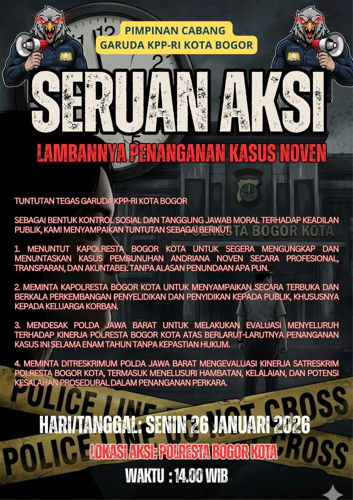 7 Tahun Tanpa Kepastian, Garuda KPP-RI Kota Bogor Siap Aksi Tuntut Keadilan Kasus Andriana Noven