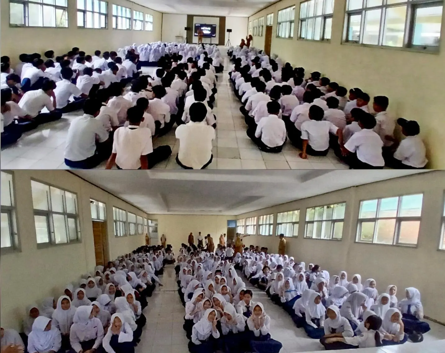 Meski Diguyur Hujan, SMPN 2 Parungpanjang Tetap Gelar Pagi Ceria di Hari Pertama Semester Genap