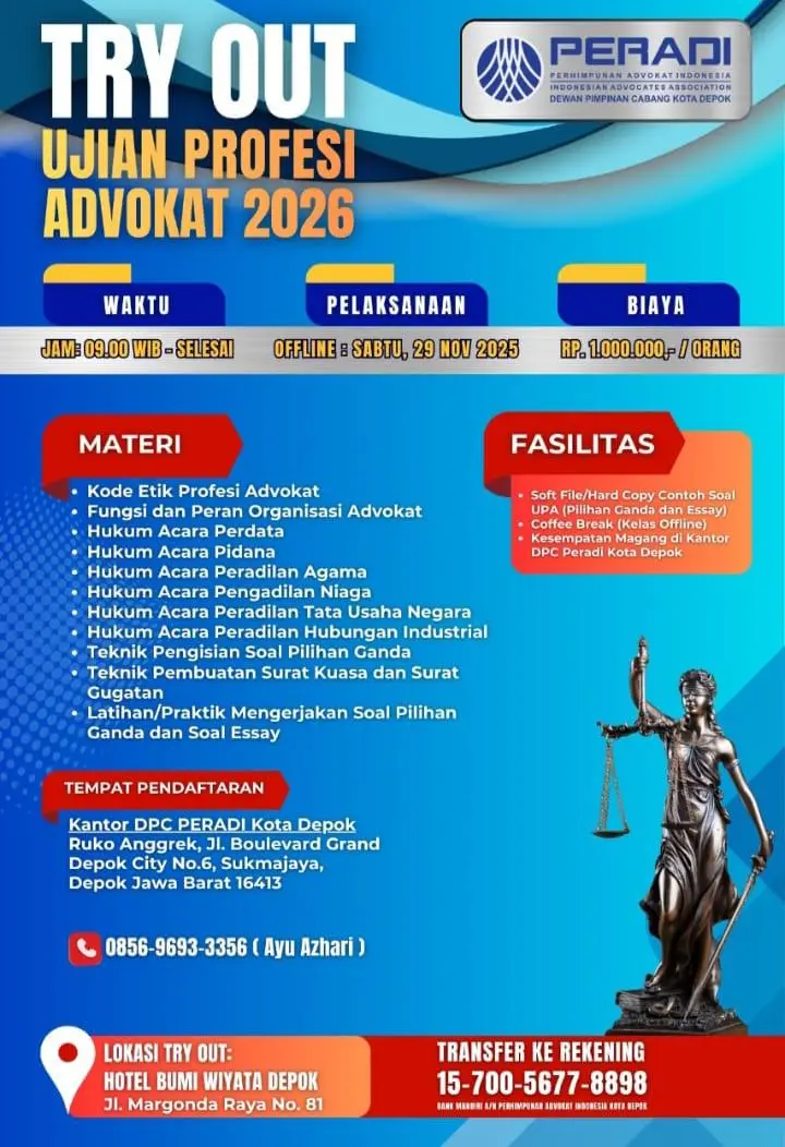 PERADI Depok Gelar Try Out UPA 2026, Bekali Calon Advokat dengan Materi Lengkap