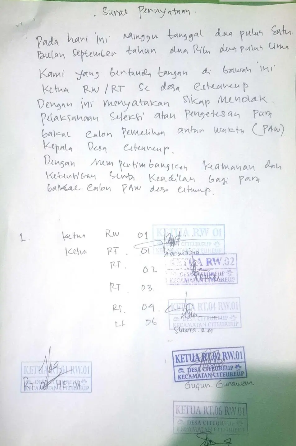 Warga Citeureup Tolak Proses PAW Kades, Panitia Diduga Langgar Aturan