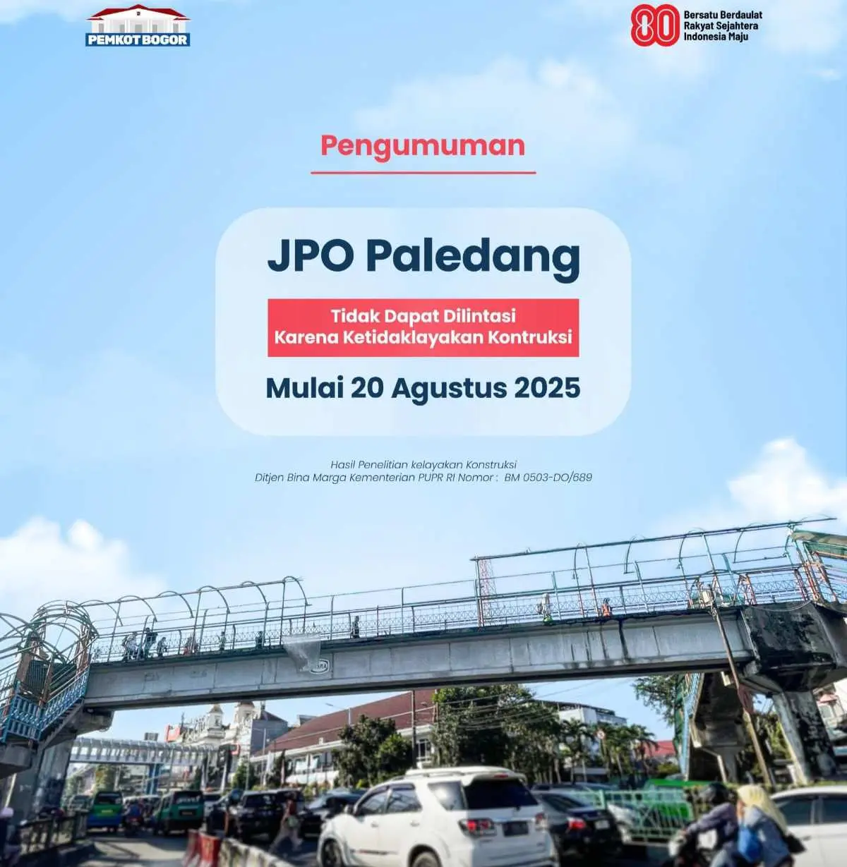 JPO Paledang Bogor Tak Layak Pakai, Pemkot Resmi Tutup Akses Penyeberangan