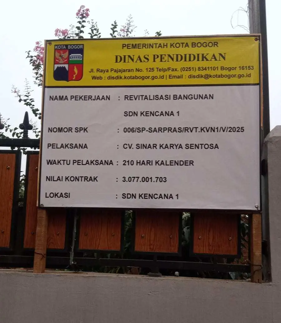 Revitalisasi SDN Kencana 1 Bogor Disorot, Proyek Rp3 Miliar Diduga Tanpa Konsultan