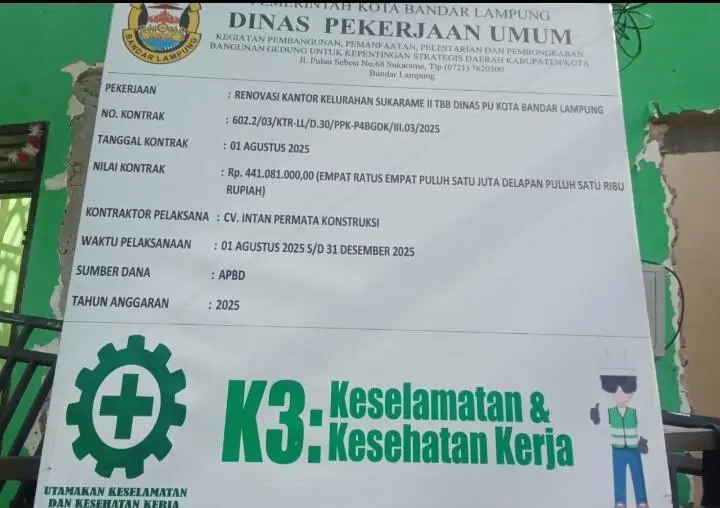 Proyek Renovasi Kantor Kelurahan Sukarame II Disorot, Kualitas Pekerjaan Dipertanyakan